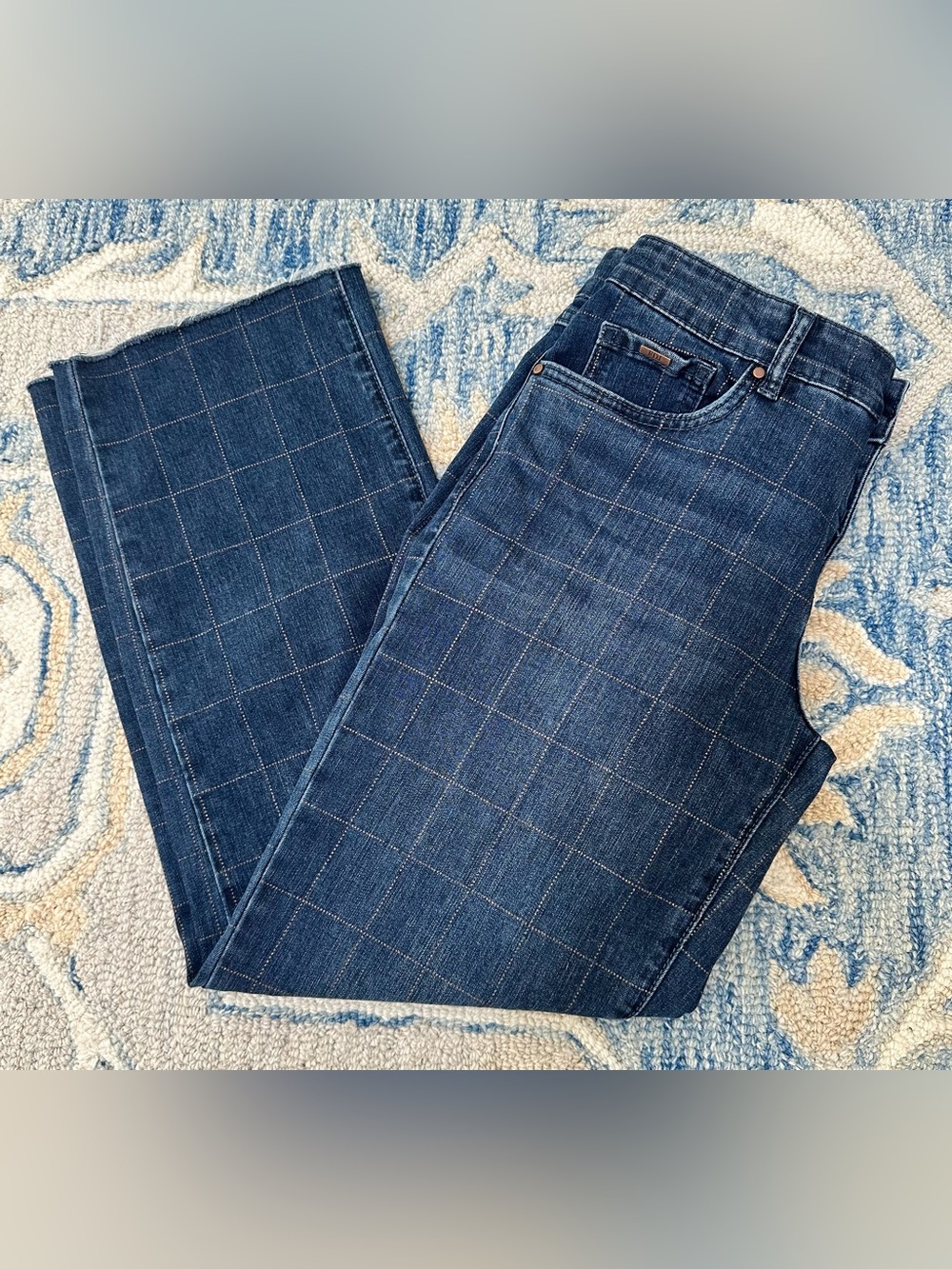 FDJ French Dressing Jeans Christina 4 Windowpane Grill Frayed Hem Straight Leg